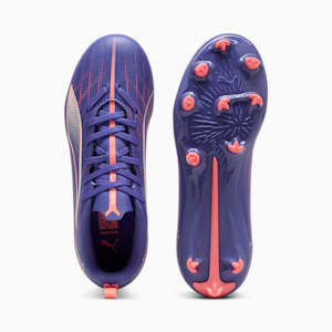 Chaussures de soccer à crampons pour terrain dur/terrain artificiel ULTRA 5 PLAY pour enfants, Lapis Lazuli-PUMA White-Sunset Glow, extralarge